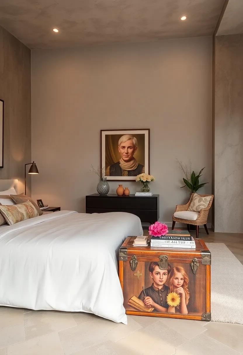 Utilize a vintage ⁢trunk or decorative boxes for storage‌ while also acting as an eye-catching decor piece