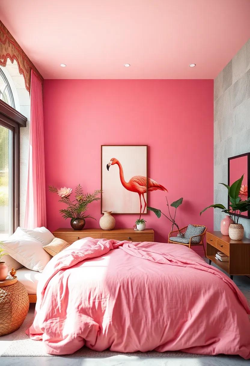 Flamingo Feather: A bright​ and playful hue ​that exudes ⁢joy, perfect for an eclectic or beach-themed bedroom