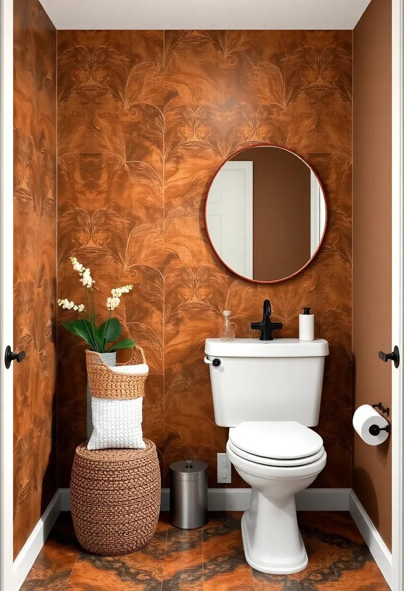 Faux Tortoiseshell: infuse artful elegance into your powder room with a faux tortoiseshell finish that captures both warmth and richness in its tones