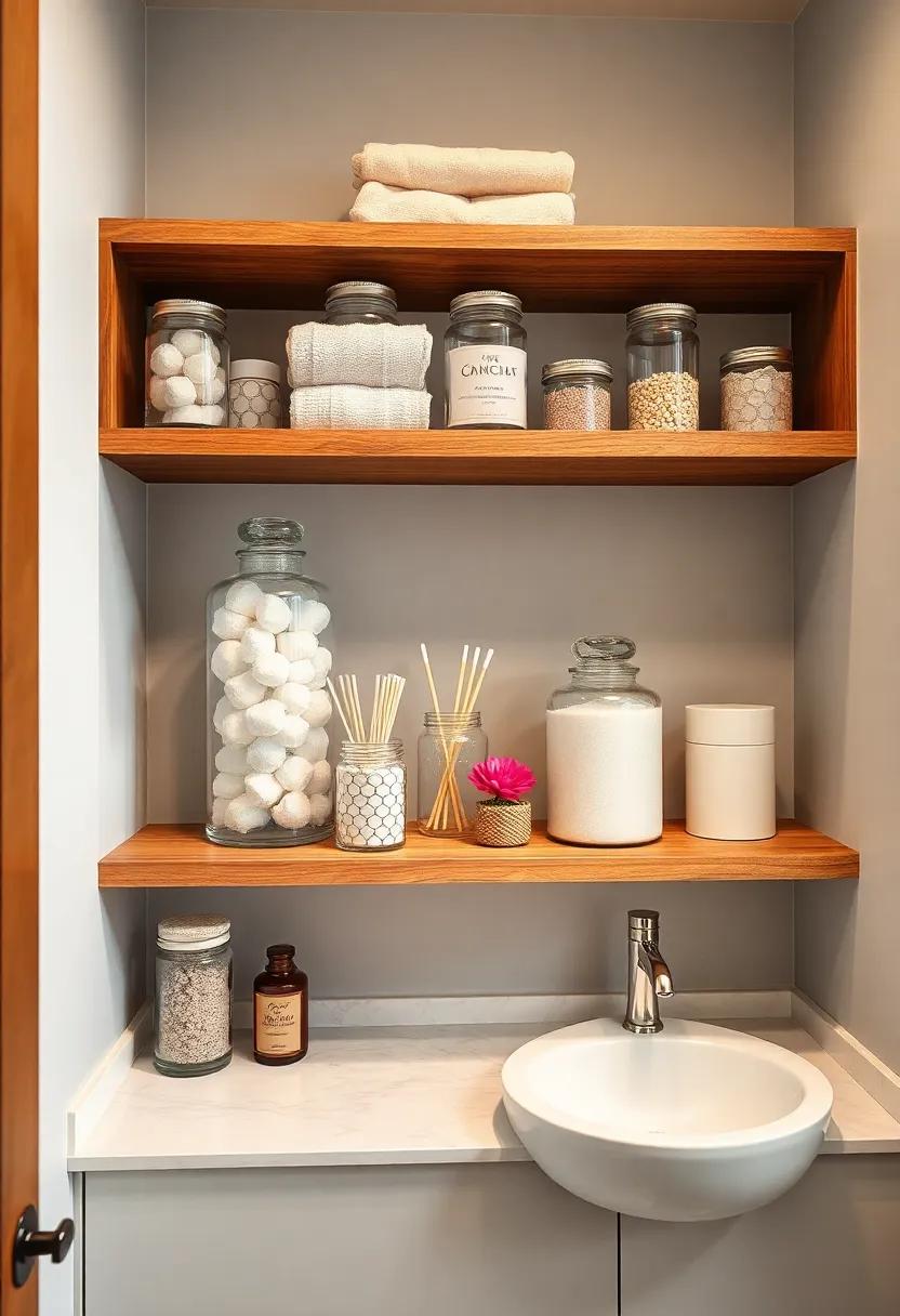 glass⁣ Jar Display: Utilize transparent glass jars filled with‌ cotton balls, swabs,​ and bath salts,⁢ maintaining an organized yet visually ‍appealing ambiance