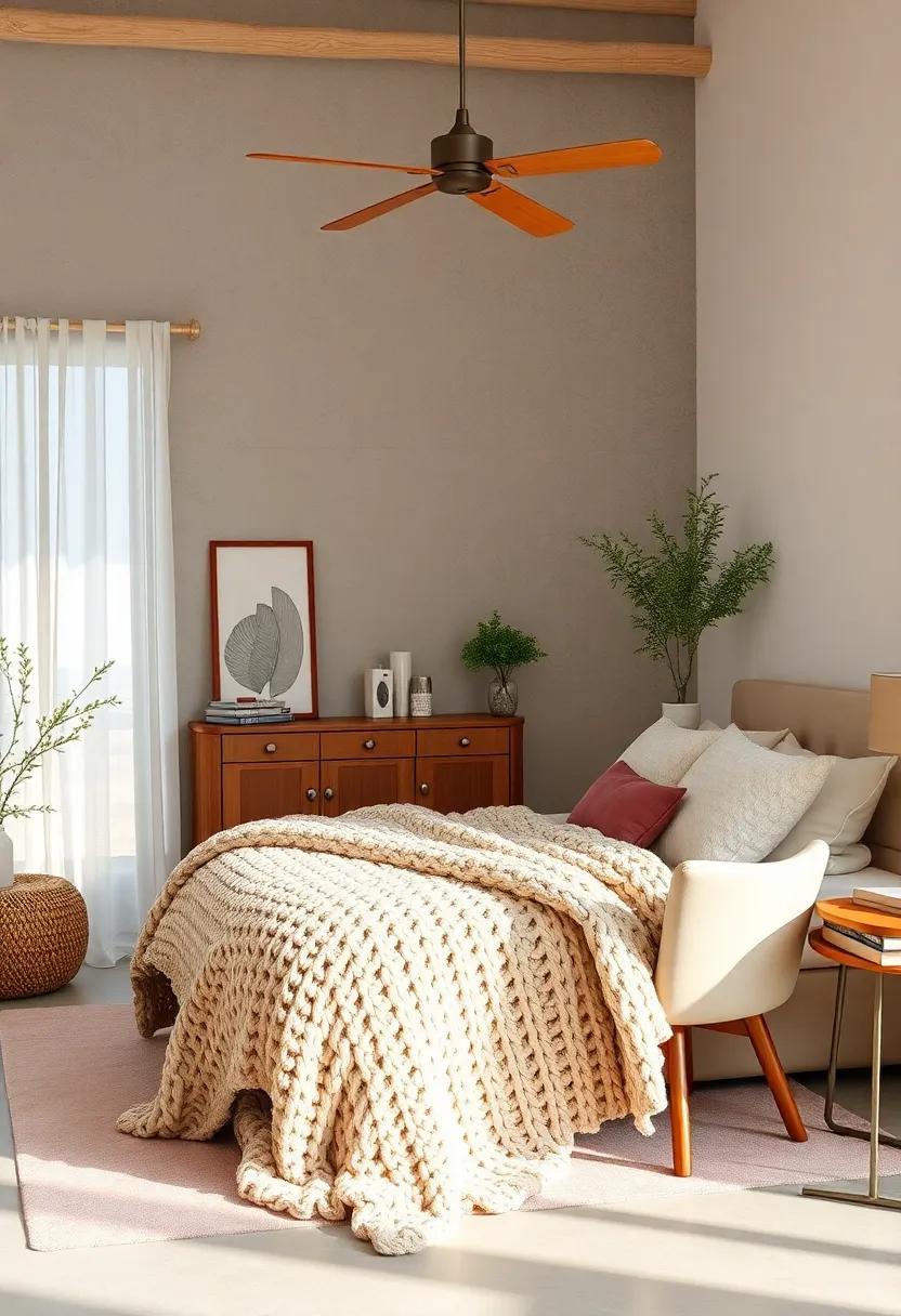 Chunky Knit Throws: Drape a cozy, oversized knit blanket over your bed or chair, adding warmth and a touch of vintage charm