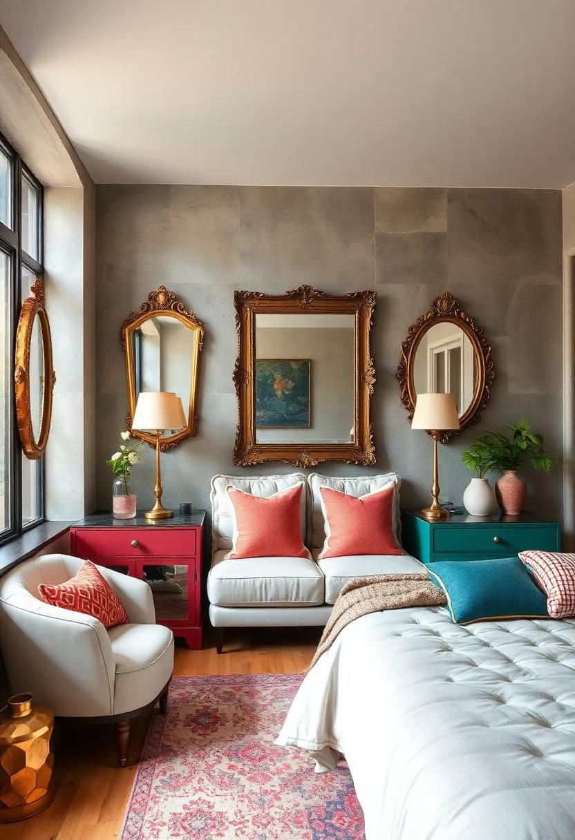 Vintage Mirrors: Incorporate ornate or geometric mirrors that not only reflect light but also amplify the retro aesthetic