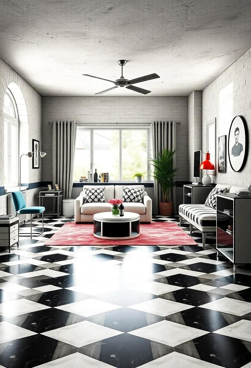 Checkerboard ⁢Flooring: Choose ⁣black and white checkered ‍flooring or rugs to give​ your room a classic retro diner vibe that instantly transports you to ⁤the‍ past