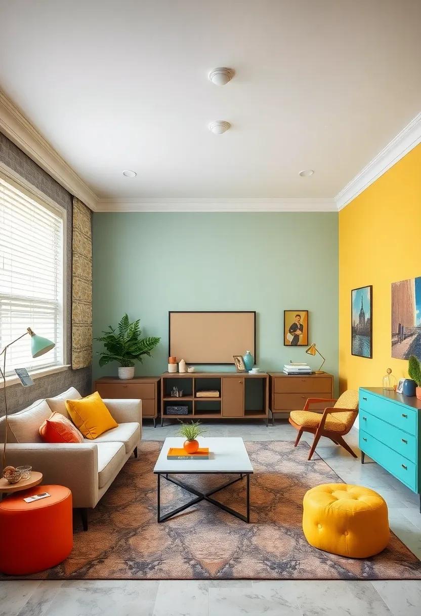 Retro Color ⁢Palette: Opt for a color scheme featuring pastel hues, deep ⁣greens, or ​bold⁤ yellows​ inspired by the vibrant⁣ styles of ⁣past decades