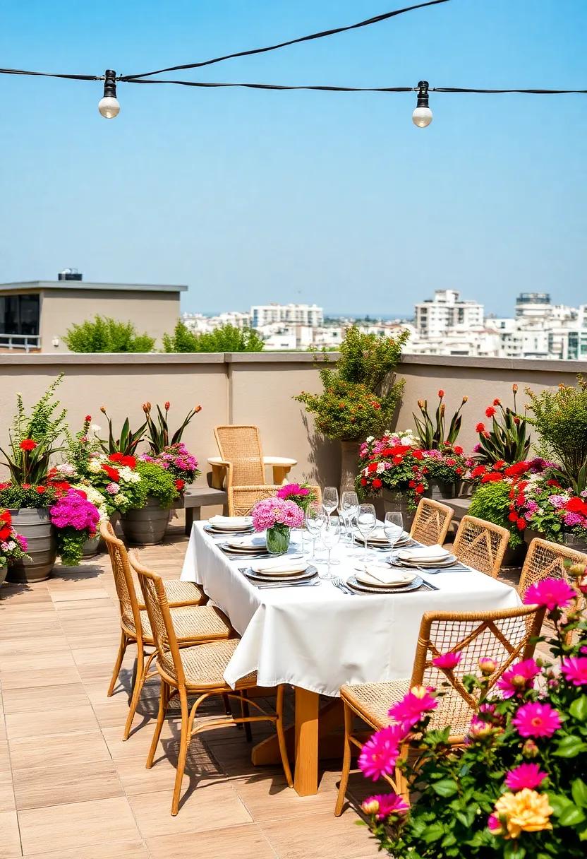 Garden Party: An enchanting outdoor dining experience surrounded by seasonal flowers, delicate table settings, and the vibrant sounds of nature