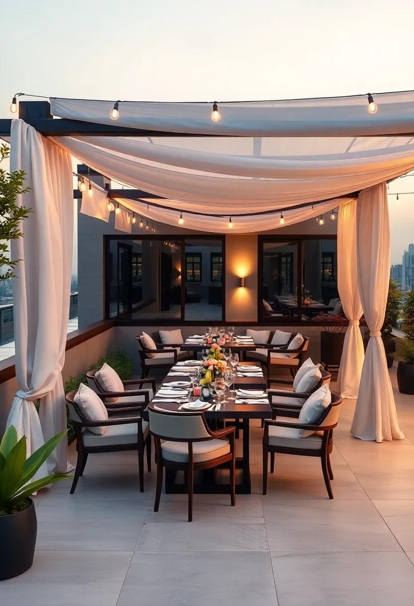 Chic Bistro Vibes: A European-inspired rooftop featuring vintage café furniture, vibrant flowers, and an inviting atmosphere for casual dining