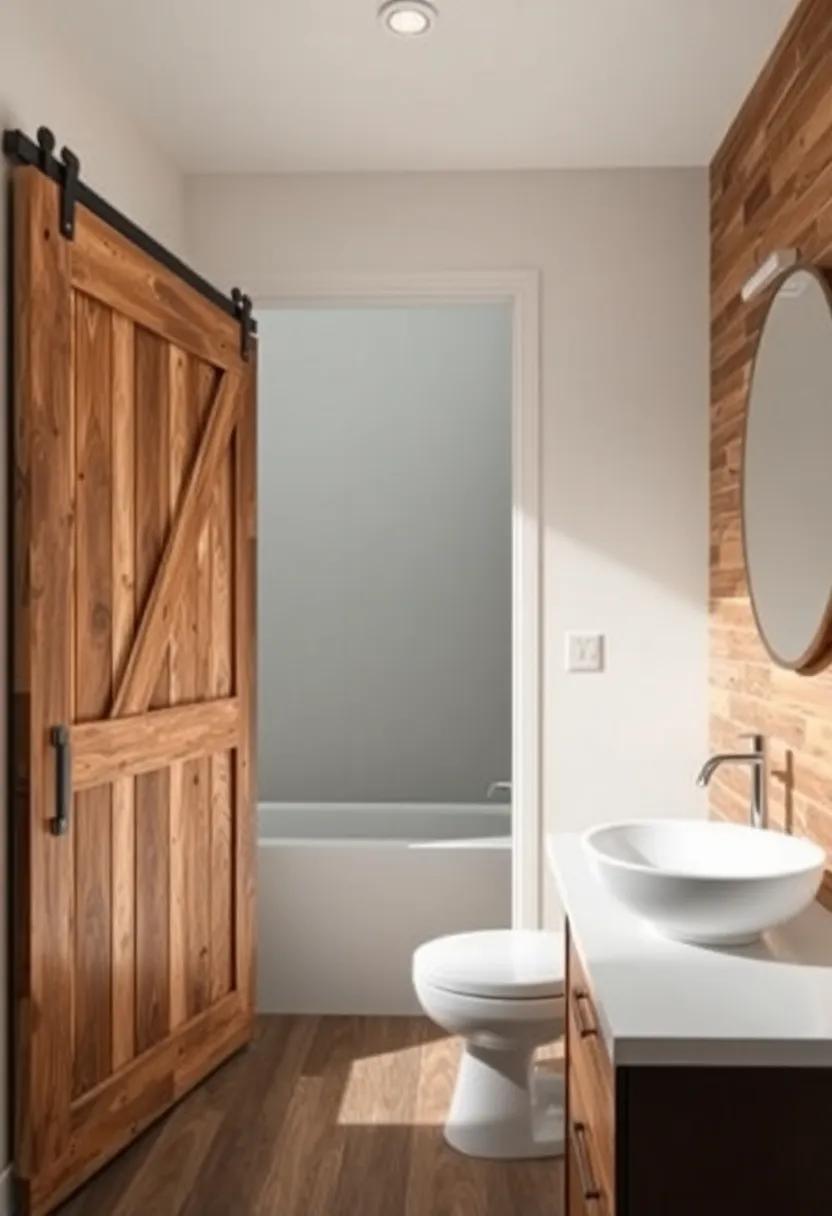 Barn Door Storage solutions: Install sliding barn doors for cabinets or closets in your bathroom to enhance the rustic aesthetic while maximizing space