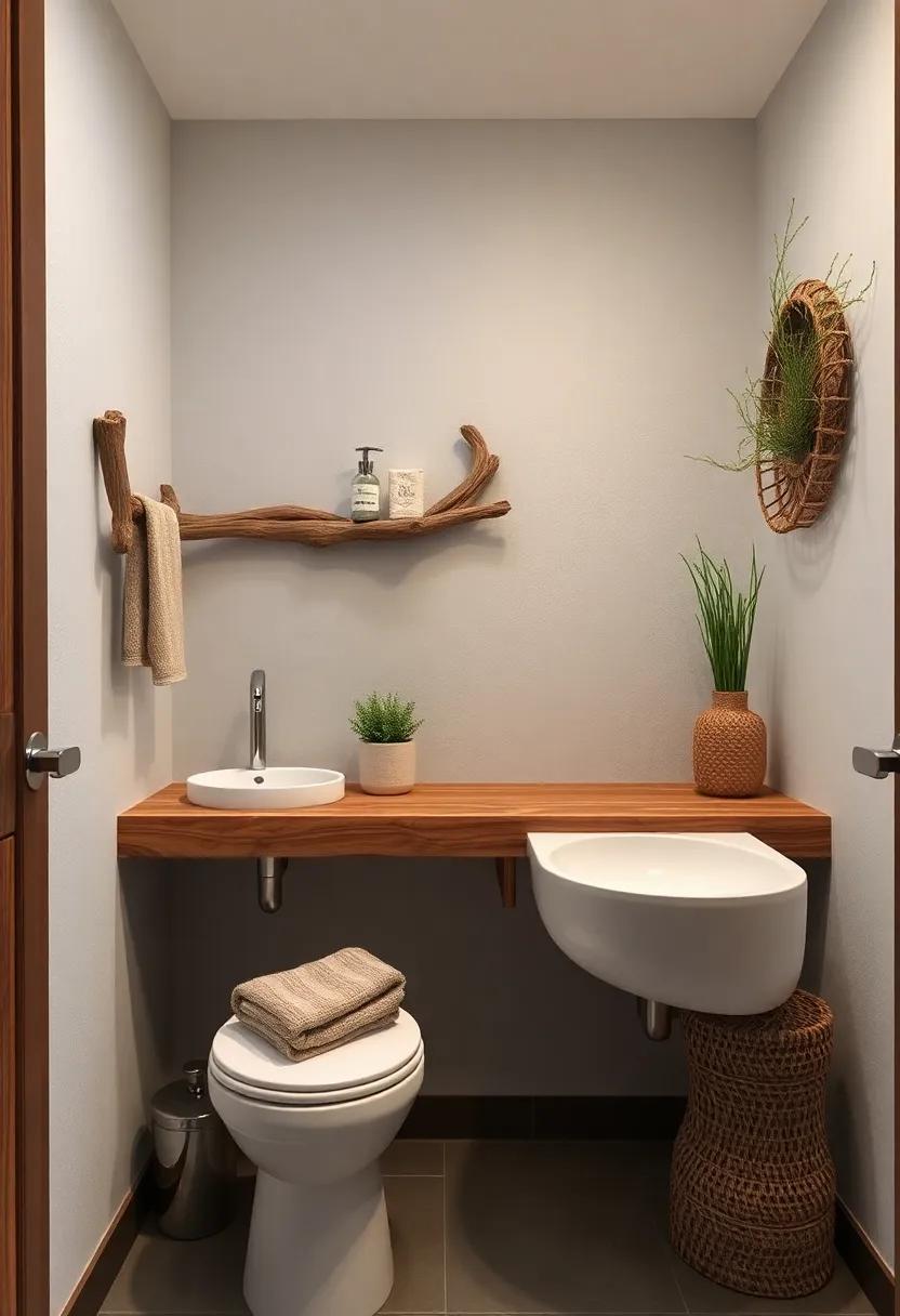 Driftwood Accessories: Incorporate driftwood as part of your decor, using it creatively as towel hooks or decorative accents on shelves