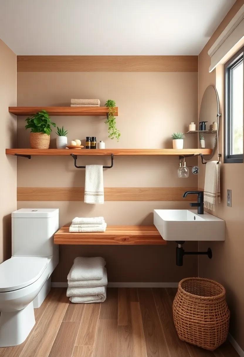 Reclaimed Wood Shelving: Use reclaimed wood to create open shelves for displaying towels, plants, and decorative items, adding a natural touch to your bath