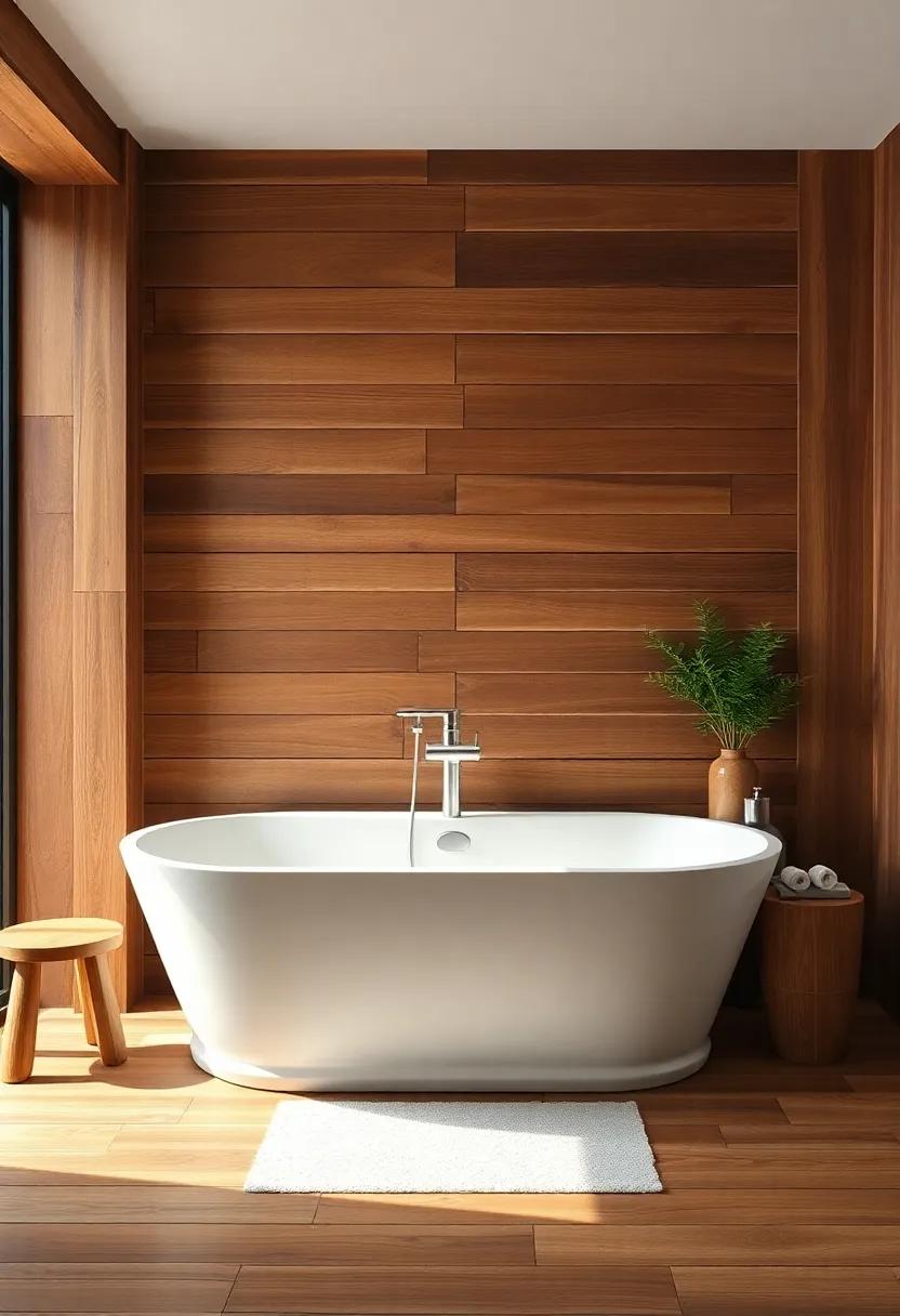Reclaimed Wood Bathtub Surround: Surround your freestanding tub with beautifully weathered wood for a serene bathing experience that connects with nature