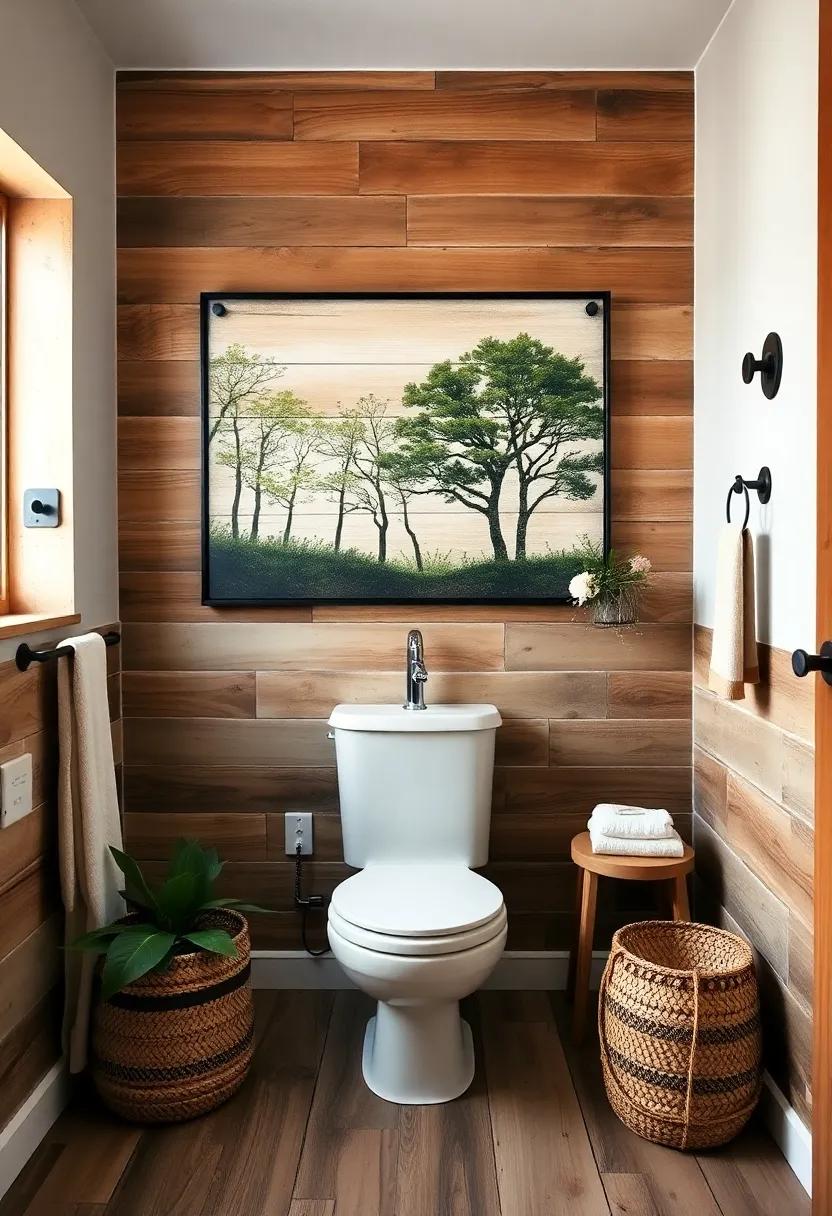 Rustic Wood Art: Hang artwork made from reclaimed wood that showcases nature, such as trees or landscapes, to tie in beautifully with your theme