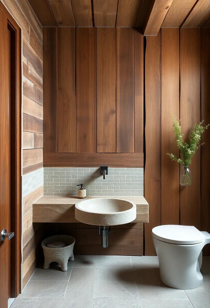 Wood and Stone Combination: mix reclaimed wood with stone accents, such as a stone sink or countertops, for a perfect balance of natural elements