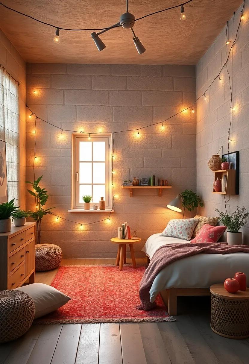 Chic String Lights:‍ Drape fairy lights around the room for​ a magical ambiance, perfect ‍for late-night study sessions or relaxation ⁣with friends