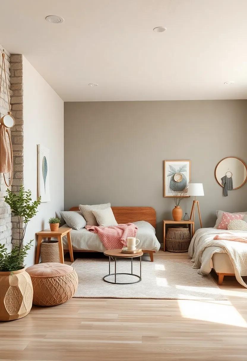 Earthy Color‌ Palette: Paint the walls in neutral tones like soft beige, sage green, or dusty rose to create a serene backdrop ⁢perfect for rustic decor