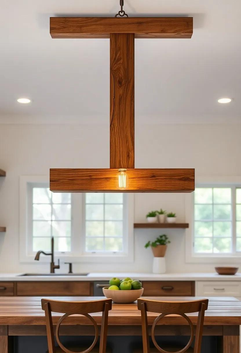 Reclaimed Wood Beam Light Fixture: Incorporate nature into your culinary retreat with a striking fixture made from reclaimed wood, adding character and sustainability to your space