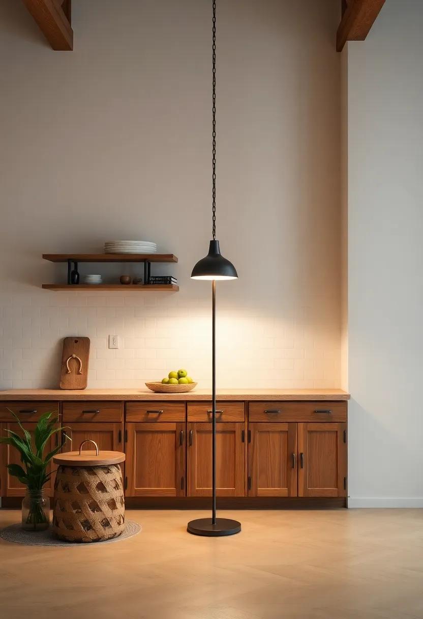 Rustic Style Floor Lamp: Add additional ambiance and warmth with a floor lamp that echoes the design elements of your kitchen while offering practical lighting as needed