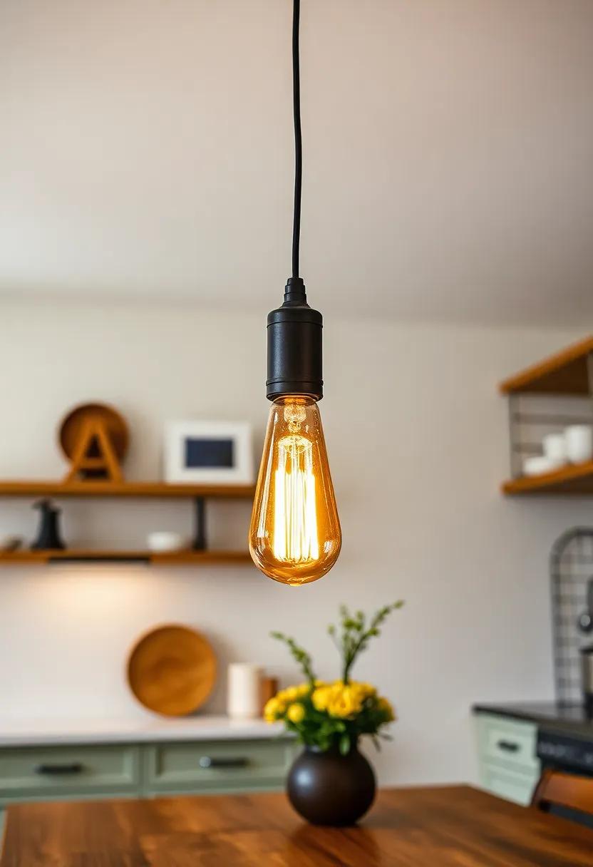 Vintage Edison Bulb Pendant: illuminate your kitchen with warm, nostalgic light that evokes a classic charm, perfect for hanging over an island or dining area