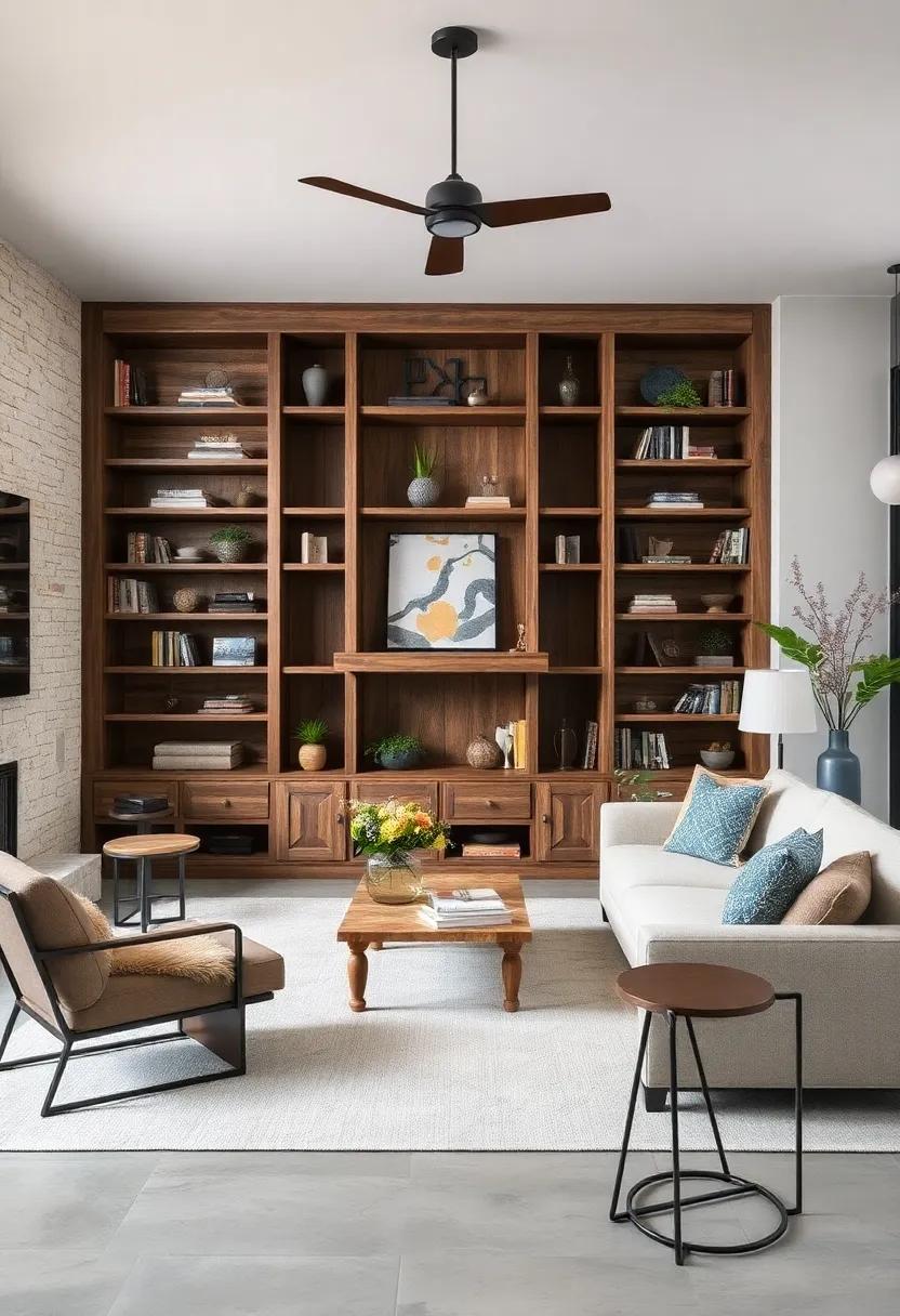 Reclaimed barn Wood Elegance: transform your living room with a bookcase made ​from reclaimed barn wood,‌ featuring a weathered finish that exudes⁢ rustic charm and a touch of history