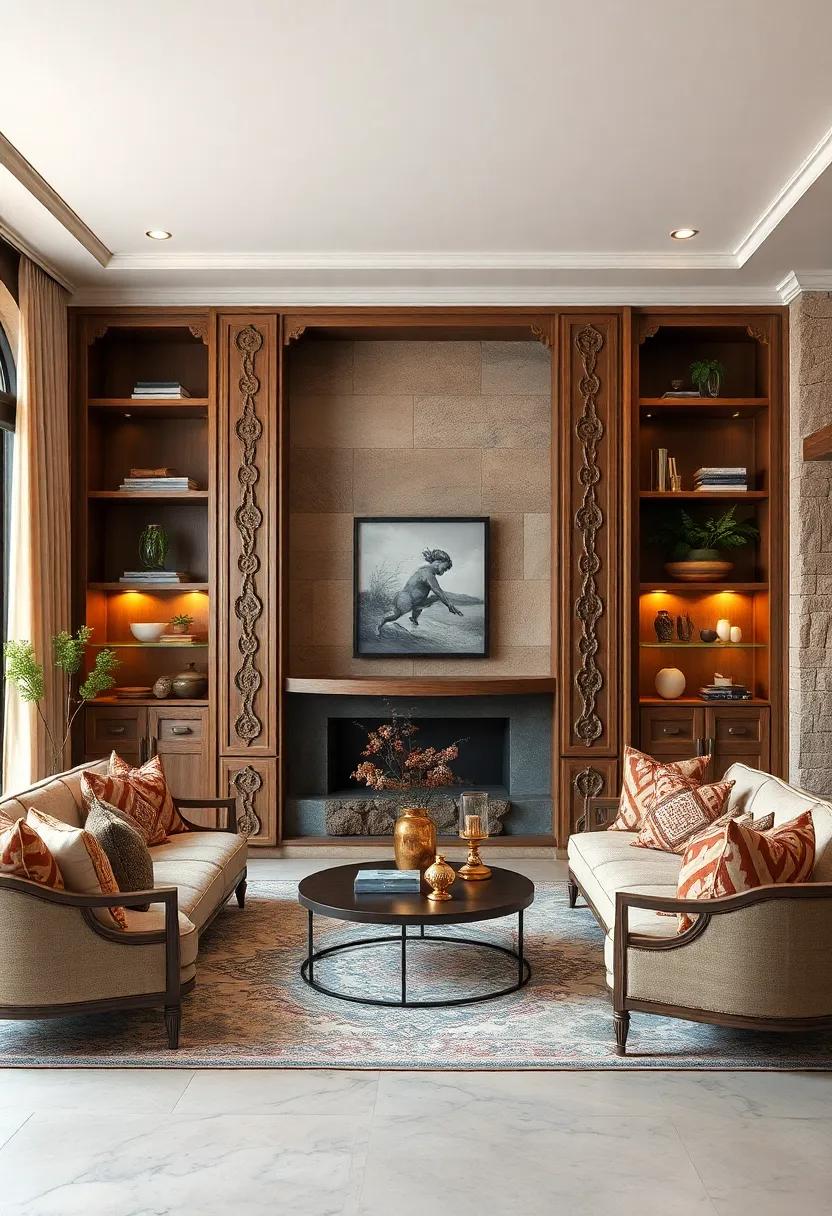 Artisanal Touch with hand-Carved Designs: Choose a bookcase ​adorned with intricate hand-carved designs that tell a story of​ craftsmanship and artistry, making it a focal​ point in your living room