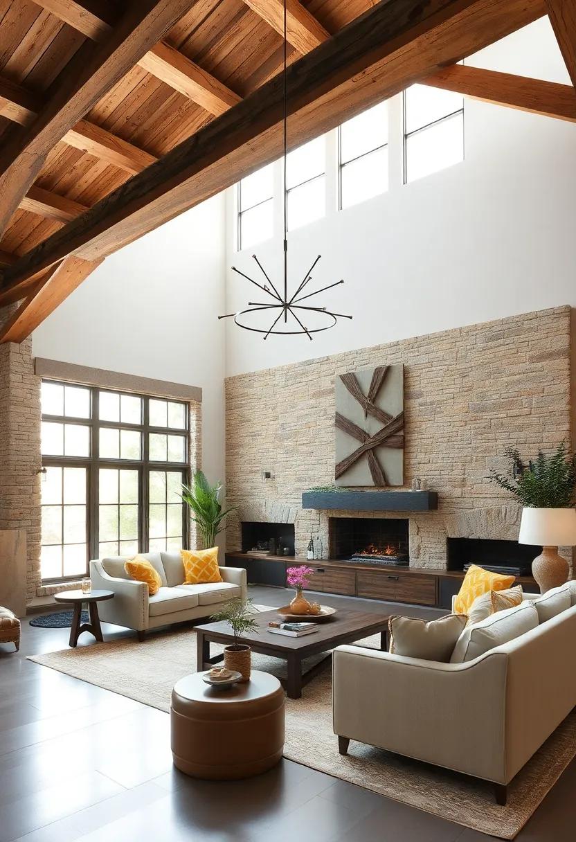 Embrace the warmth of reclaimed wood beams that span expansive ceilings, creating a cozy yet grand atmosphere where rustic charm meets chic elegance