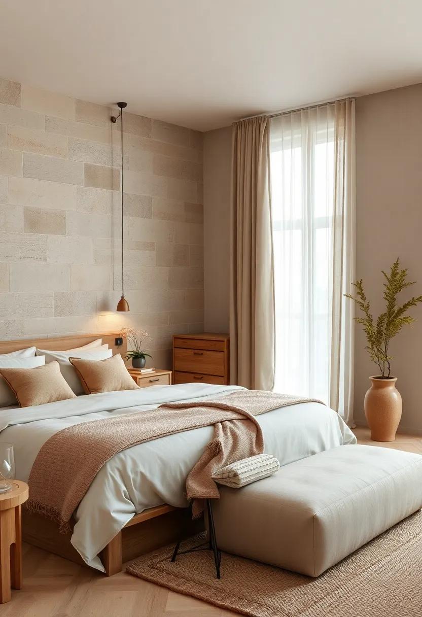 Explore a serene guest bedroom decorated with soft, muted tones and rustic furnishings, ensuring every visitor finds comfort in a stylish setting