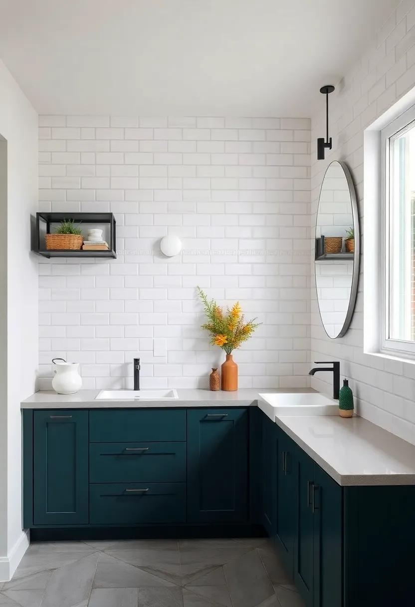 Opt for bold color choices with custom cabinetry,⁤ like deep navy or forest green, offering a striking contrast against⁤ bright white tiles for a⁤ chic statement