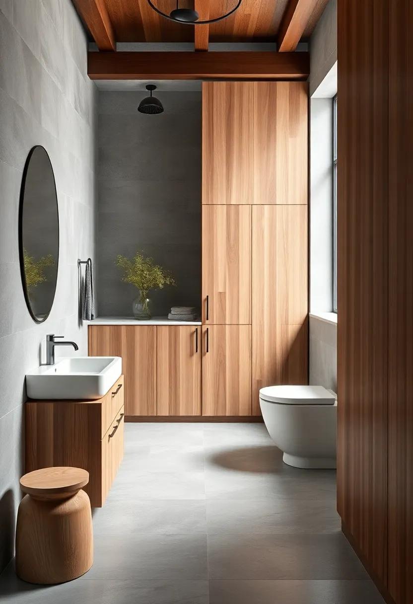 Warm‍ up ⁤a modern bath with‌ wooden cabinetry that contrasts effortlessly ⁤against cool‍ tiles, creating‌ a cozy yet ⁣sophisticated atmosphere