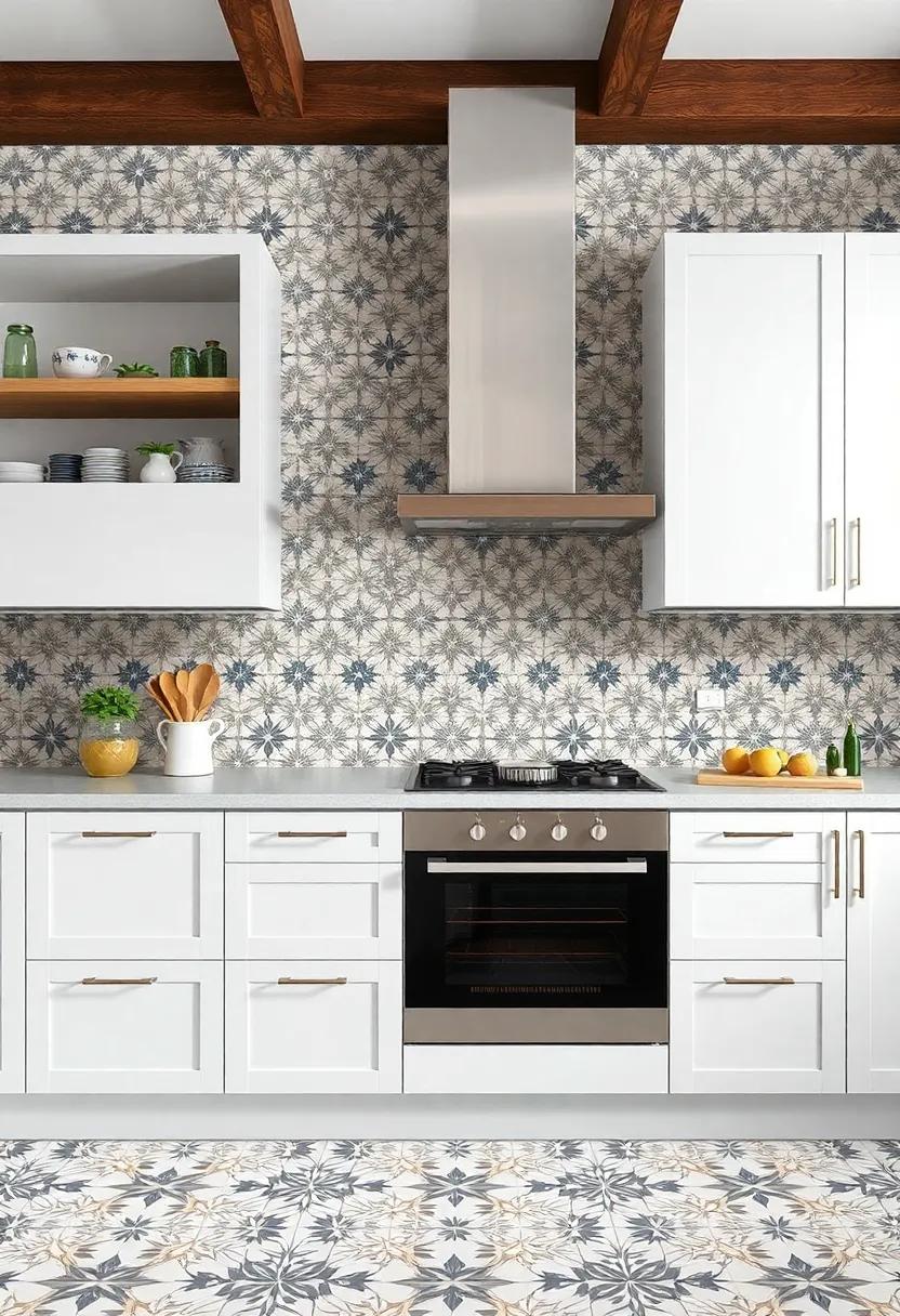 Artistic Patterned Tiles: Opt for tiles that showcase artistic designs, creating an eye-catching focal point within your culinary space