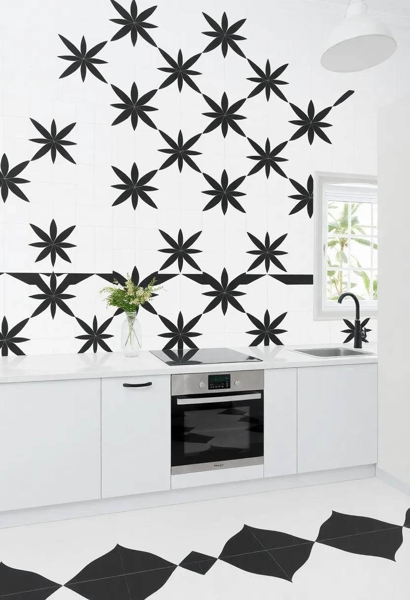 Geometric Black and White Tiles: Create striking contrasts with bold patterns that capture attention without overwhelming the senses