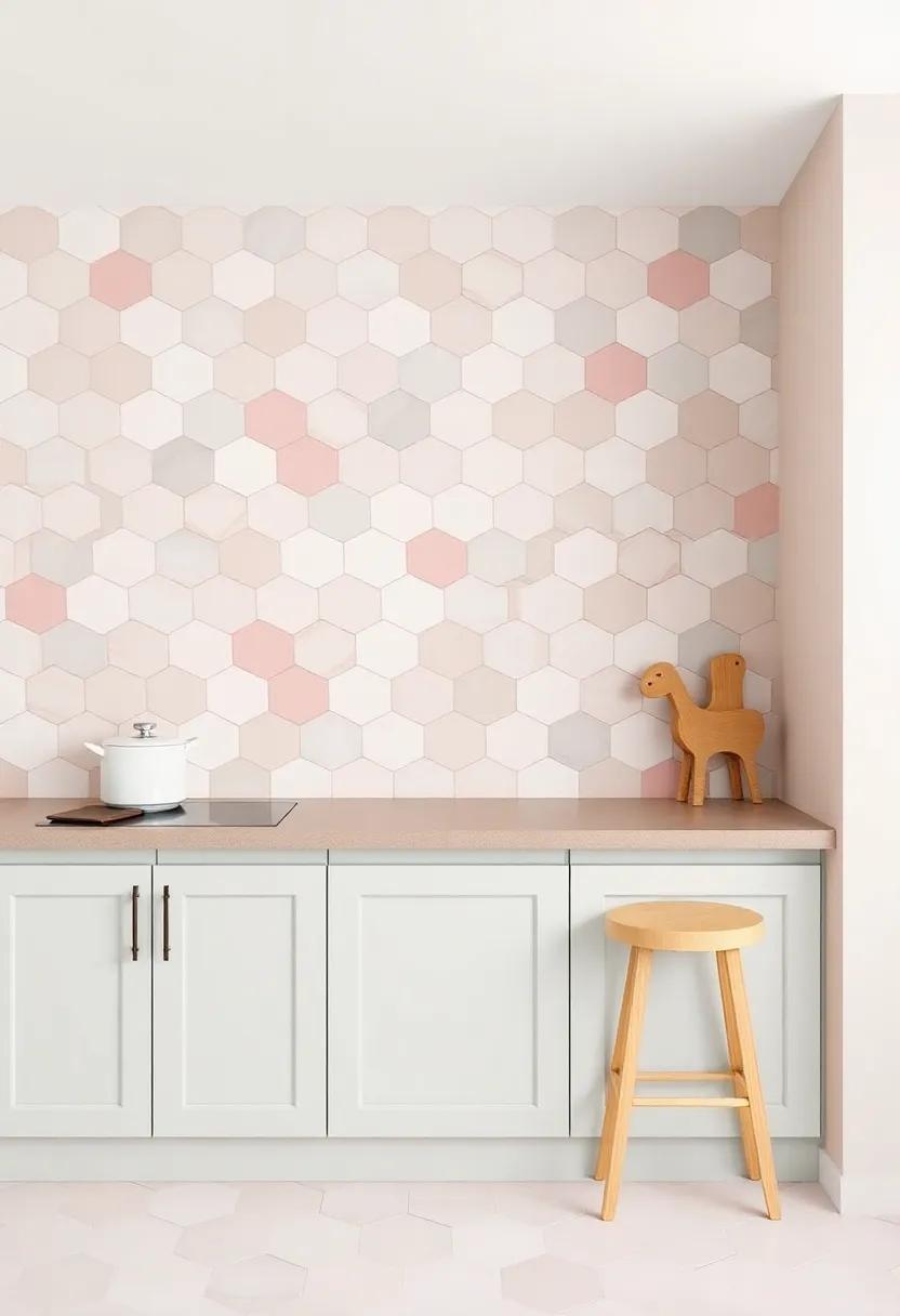 Soft Pastel Hexagon Tiles: Introduce a gentle pop of color with soft-hued hexagons, ideal for creating a playful yet sophisticated backsplash