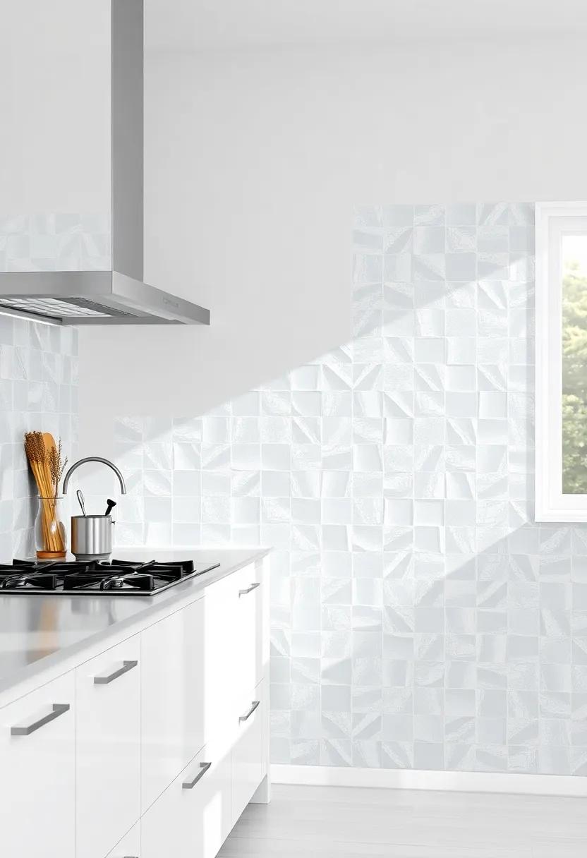 Transparent Glass Tiles: Reflect light and create a sense of space with transparent glass tiles that glimmer and shimmer in your cooking area