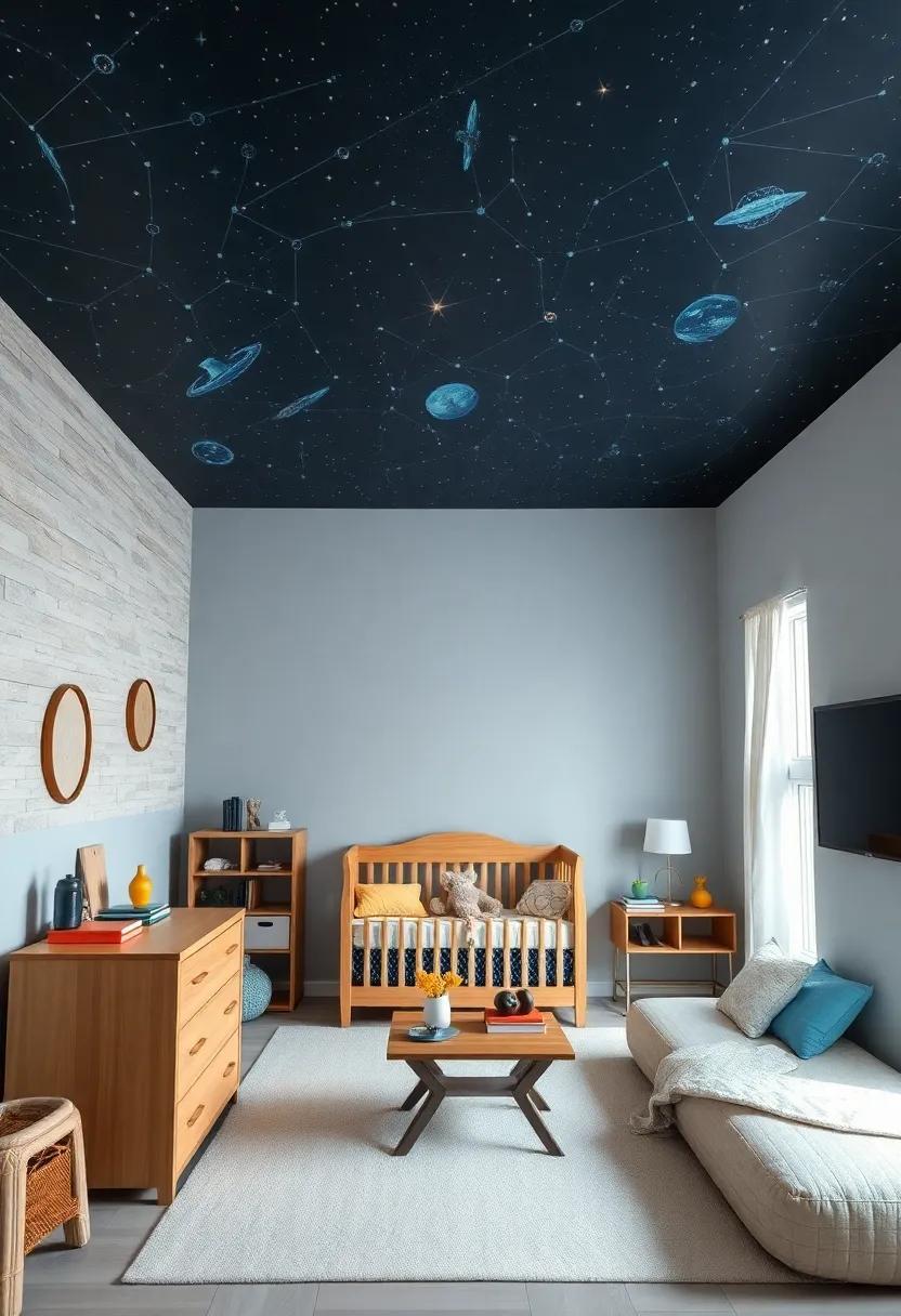 celestial Ceiling Murals: Transform the ceiling into a starry night sky with glow-in-the-dark paint and constellations to inspire nighttime wonder