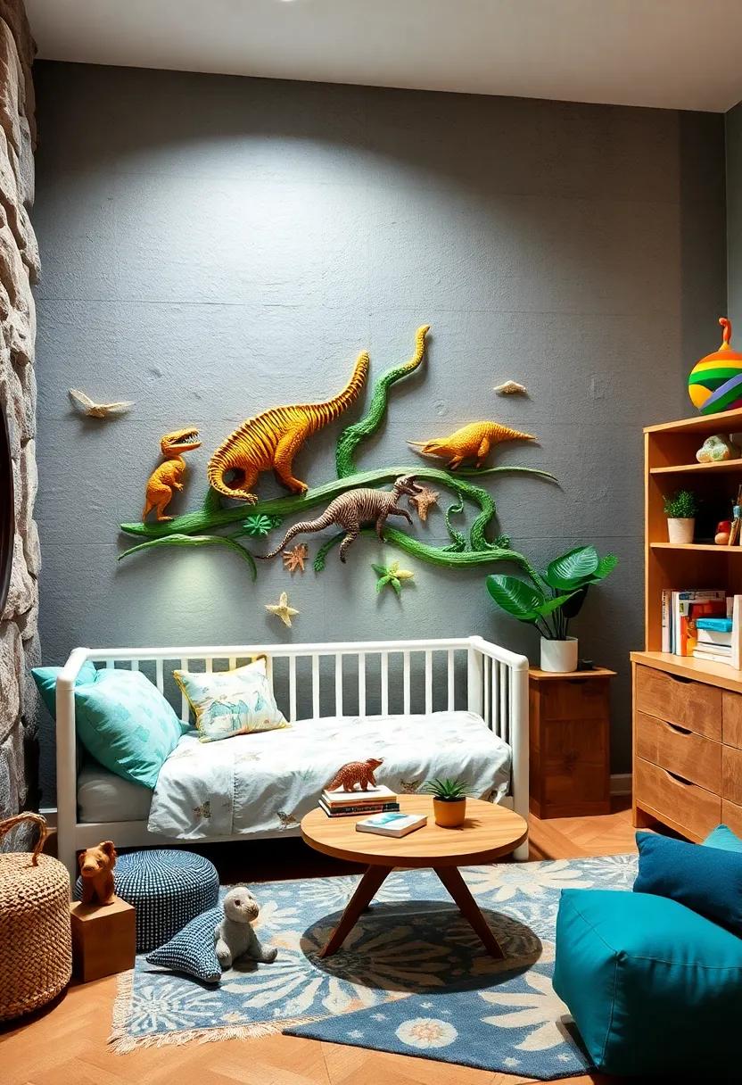 Dino Discovery Zone: Incorporate dinosaur-themed decor with educational elements, like a fossil display or a dinosaur timeline