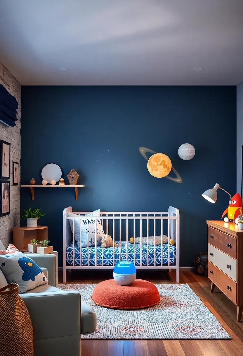 Rocket Launch Sound Machine: Add a sound machine that plays rocket launch sounds or space-themed melodies to soothe your child to sleep