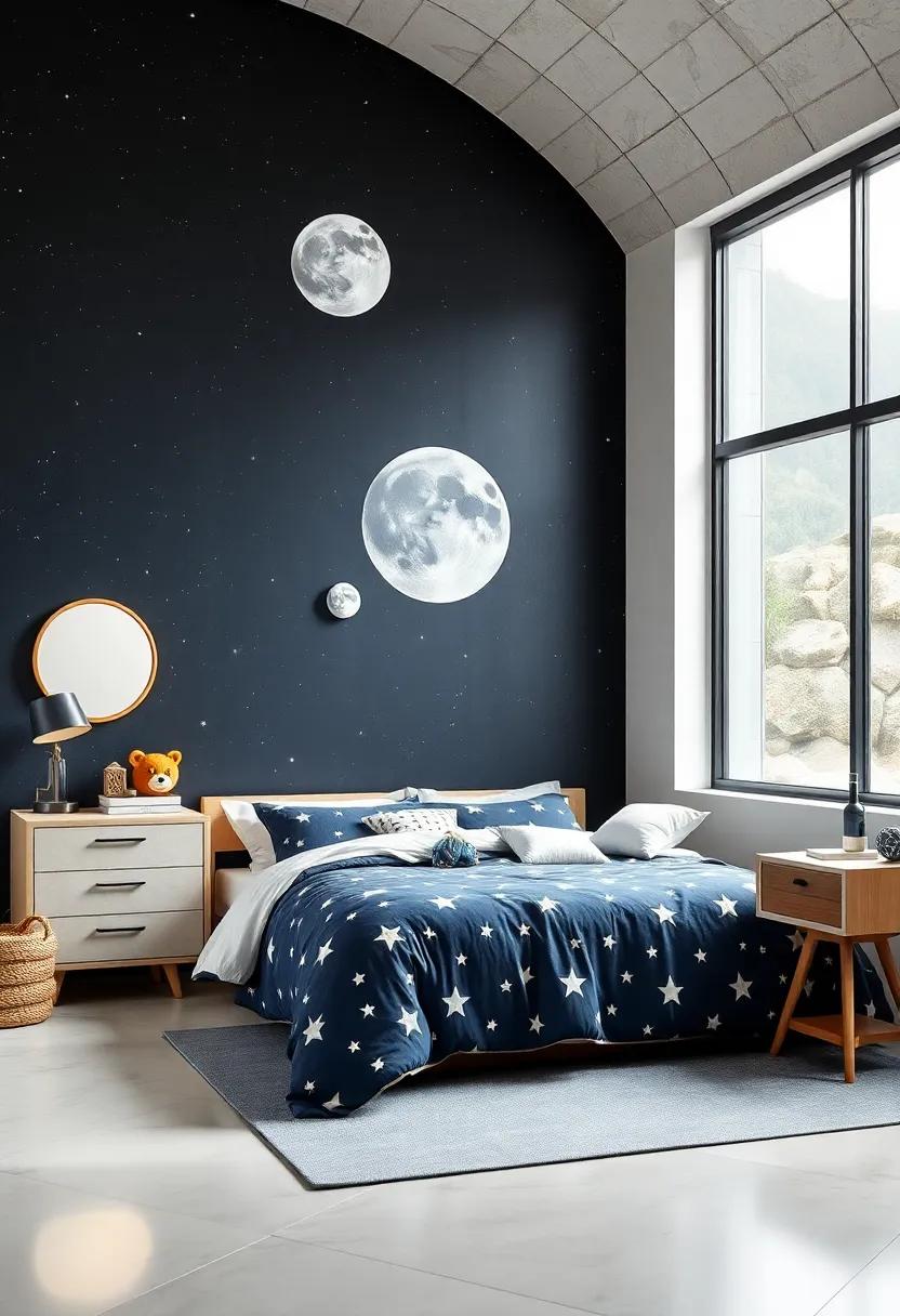 Star and Moon Bedding: Use bedding that features stars and moons to create a comforting sleep environment that inspires dreams of space