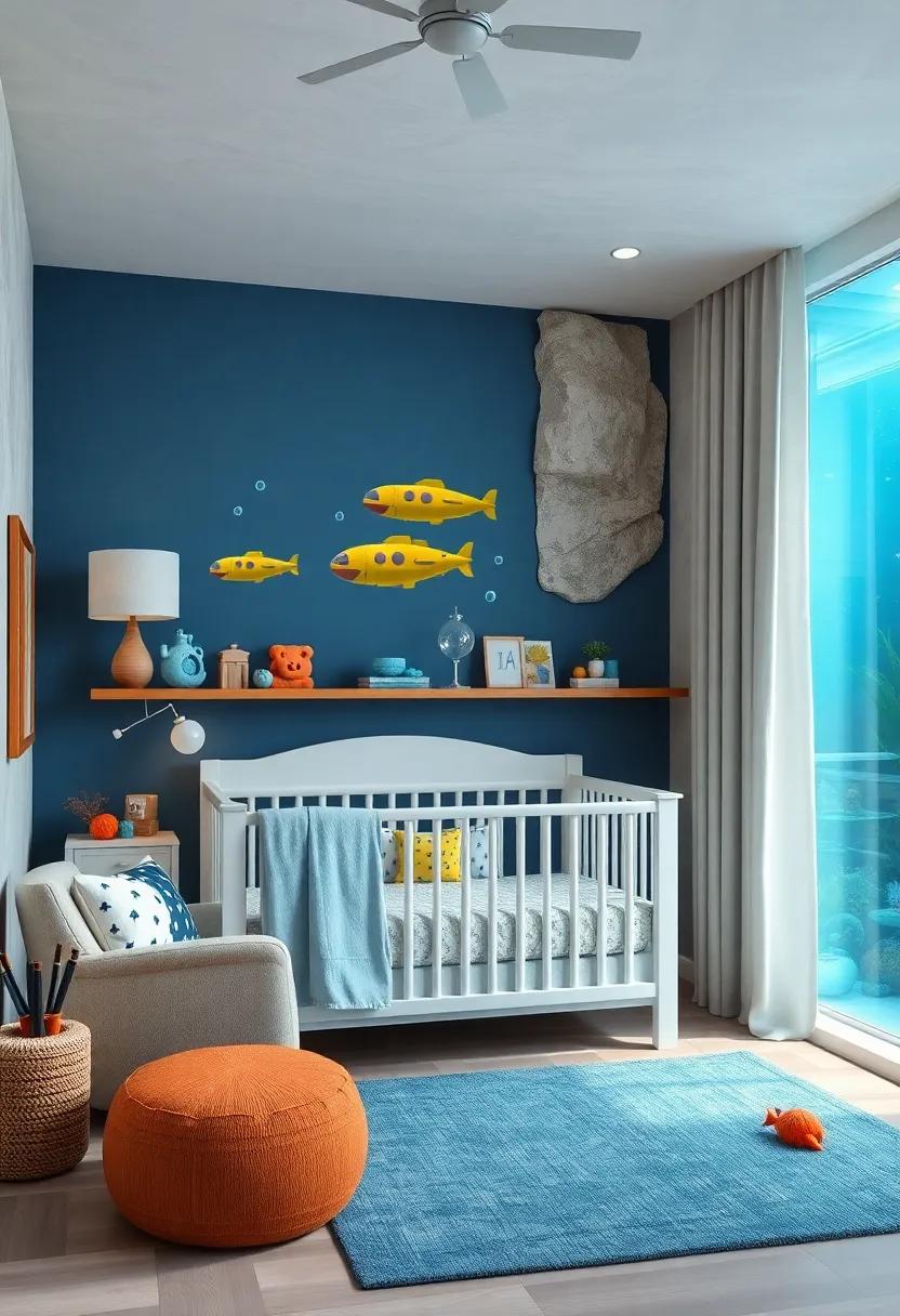 Underwater Adventure Theme: Design the nursery with an ocean-inspired theme, featuring submarines and marine life to explore the mysteries of the sea