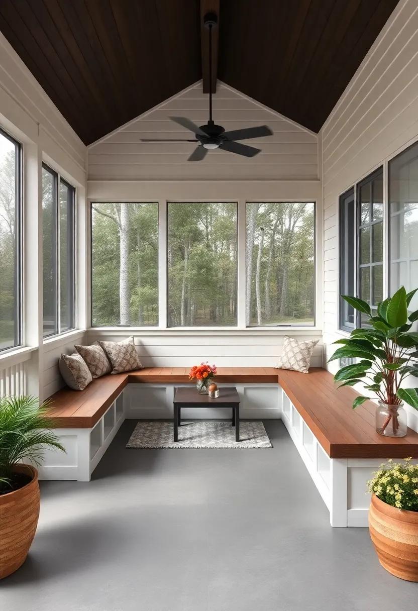 Built-in benches with hidden storage for seating and practicality