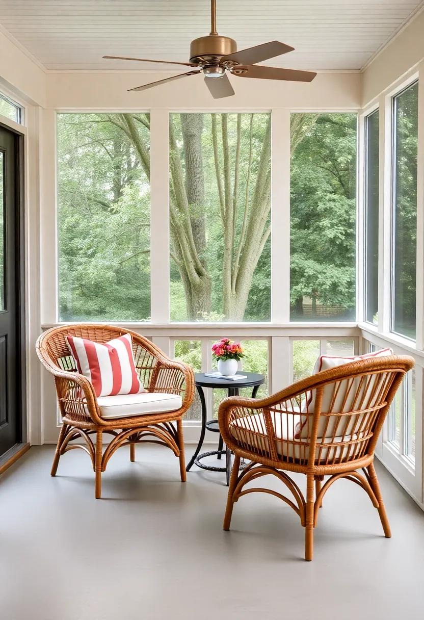 Chic⁤ rattan chairs paired with a small⁣ side table for afternoon tea