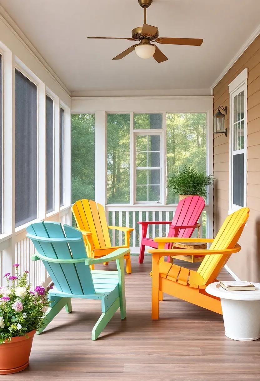 Colorful Adirondack chairs for a cheerful and relaxed atmosphere