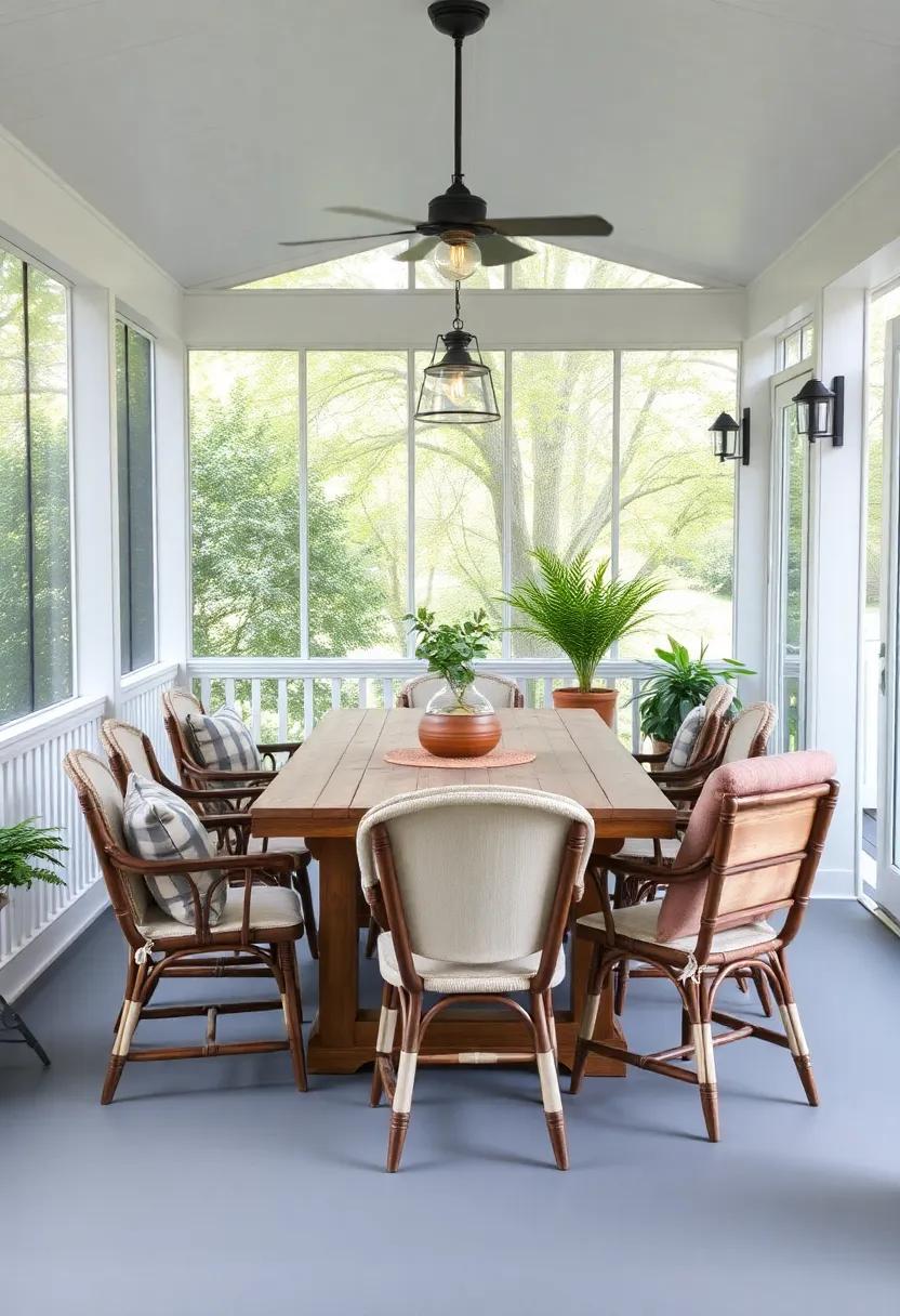 A rustic farmhouse-style table‌ surrounded⁤ by mismatched chairs for an ‍eclectic vibe