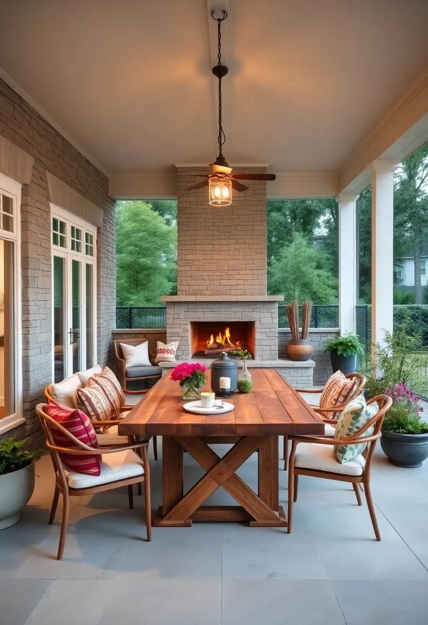 Blend indoor and outdoor elements with a rustic dining table made from reclaimed wood, perfect for entertaining