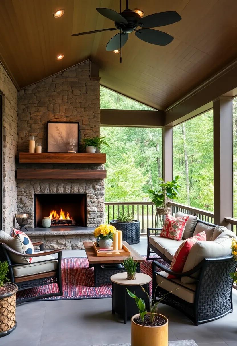 Install a rustic wooden mantel above the fireplace to ⁢display seasonal decor‍ or‍ cherished keepsakes that add personality to⁤ your porch