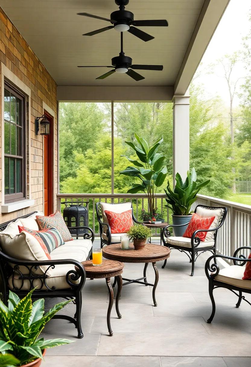 Antique Side Tables: Add functional flair with antique side tables perfect for holding drinks and snacks during porch relaxation