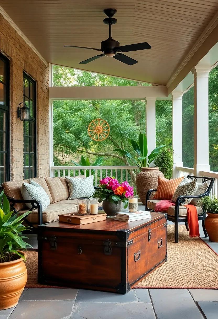 Antique Trunks: Use an antique trunk as a coffee table; a conversation starter that also offers ample storage