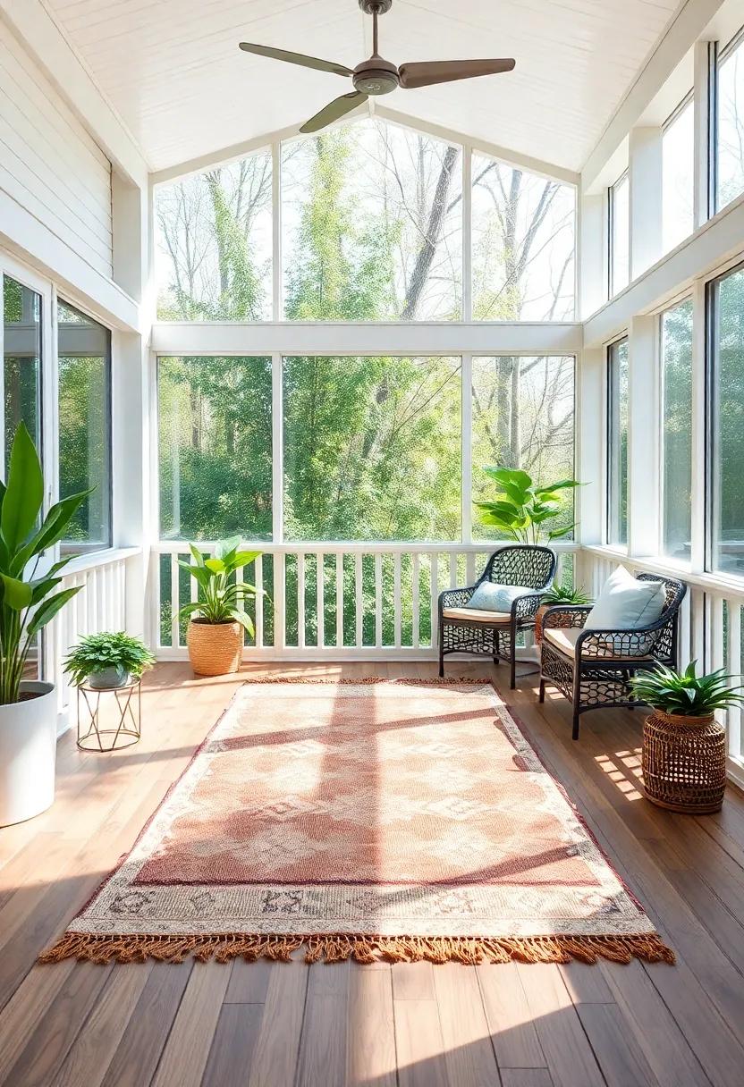 Create an outdoor rug area⁣ to define your yoga space and add ⁢a cozy​ layer to‌ the floor of your screened porch