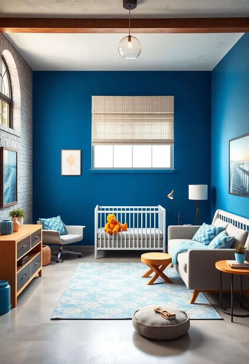 Vibrant Accent Walls: Bold sea blue accent walls create visual interest⁣ and depth ​without overwhelming the space