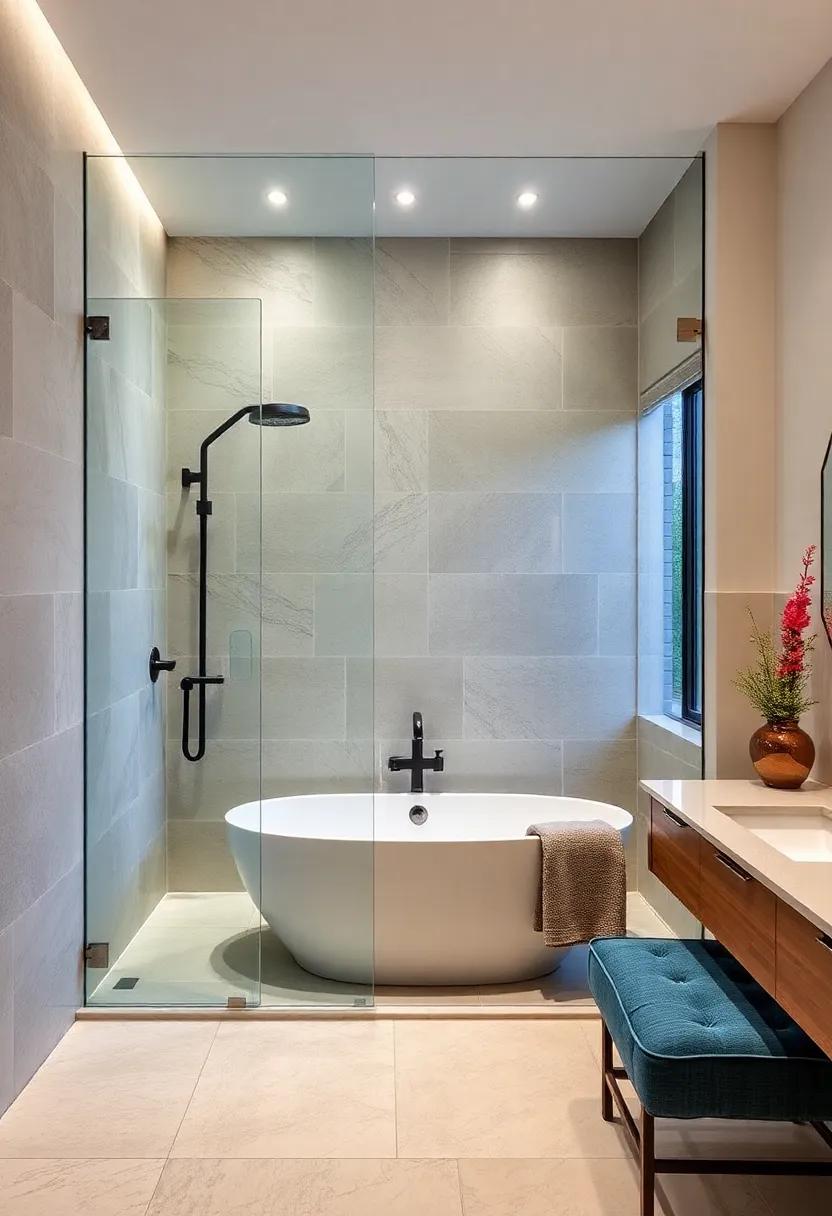 Freestanding Serenity: Pair a freestanding tub⁤ with frameless glass shower ‌walls ‌for a luxurious ​dual-function bathroom‍ feature that⁢ radiates sophistication