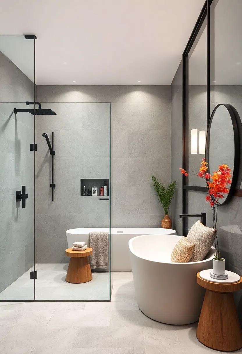 Monochromatic Magic: Consider monochromatic designs where shades of the same color echo ⁤through the tiles and fixtures, framed beautifully by glass ​walls