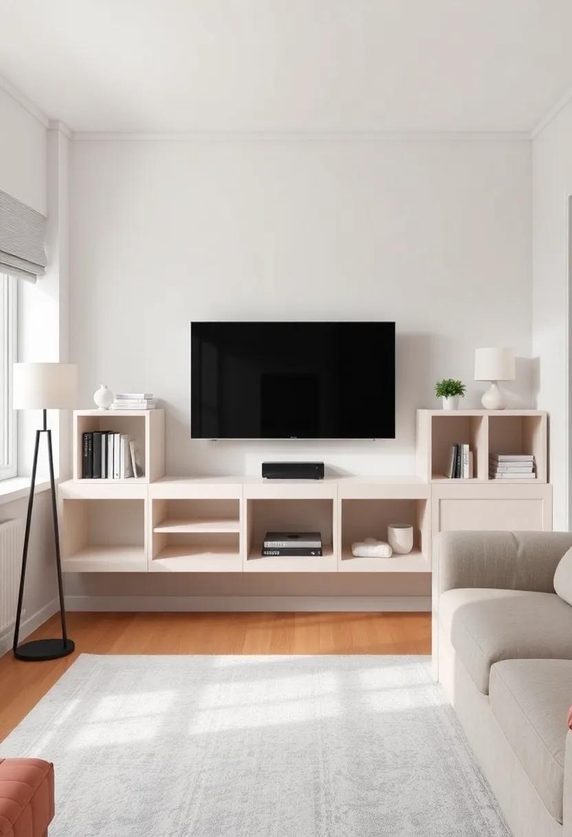 Utilizing Floating Cubbies for Efficient Storage in Small Living Rooms