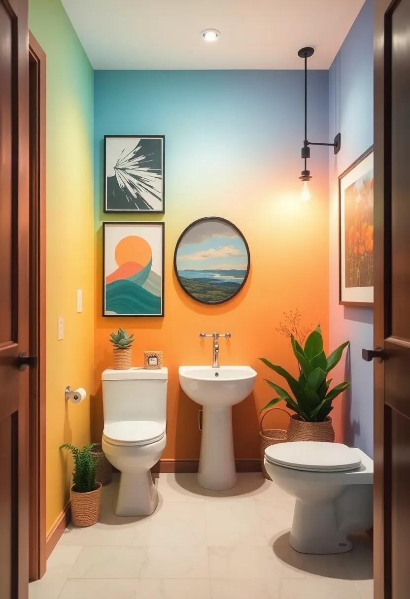 Colorful Art Selections for Adding Life to a Tiny Bathroom